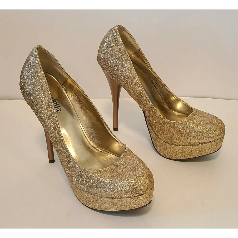 Charlotte Russe Gold‎ Glitter Sparkle Platform Ultra High Heel Pump Shoes Size 7